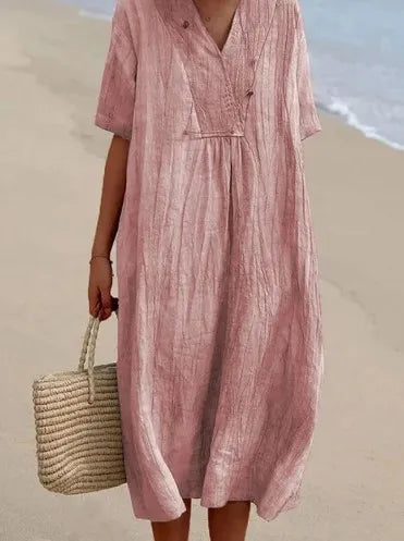Sandra | Robe décontractée en lin texturé avec décolleté en V