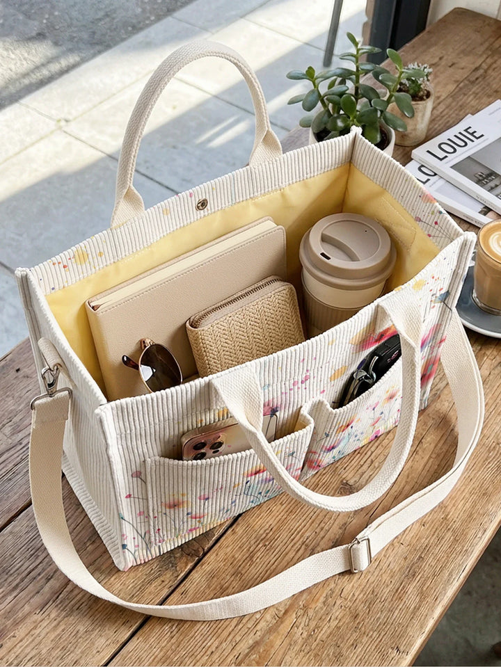 Tifenn | Sac cabas en velours côtelé fleurs sauvages