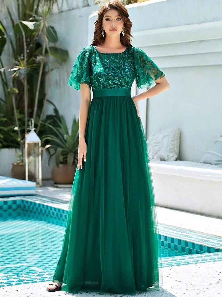 Elodie | Robe de Soirée à Manches Courtes en Sequins