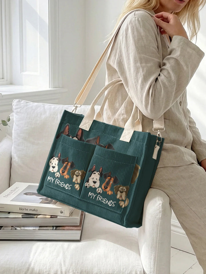 Romy | Sac cabas en velours côtelé chiens complices
