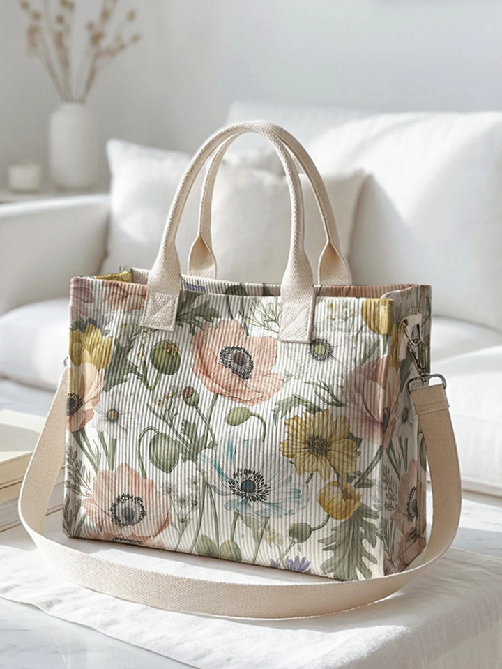 Théa | Sac cabas en velours côtelé anémones