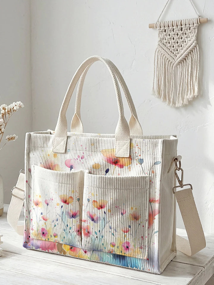Tifenn | Sac cabas en velours côtelé fleurs sauvages