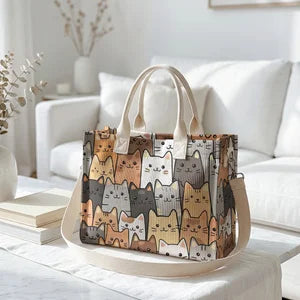 Nicolette | Sac cabas en velours côtelé bande de chatons