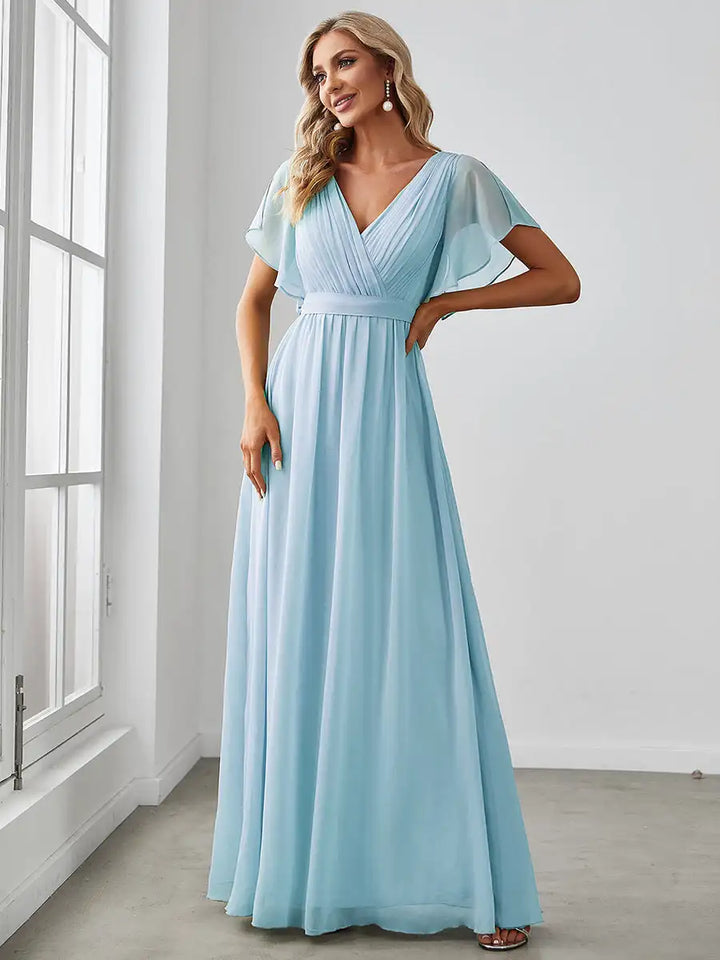 Celeste | Robe de Soirée en Chiffon à Manches Volantes