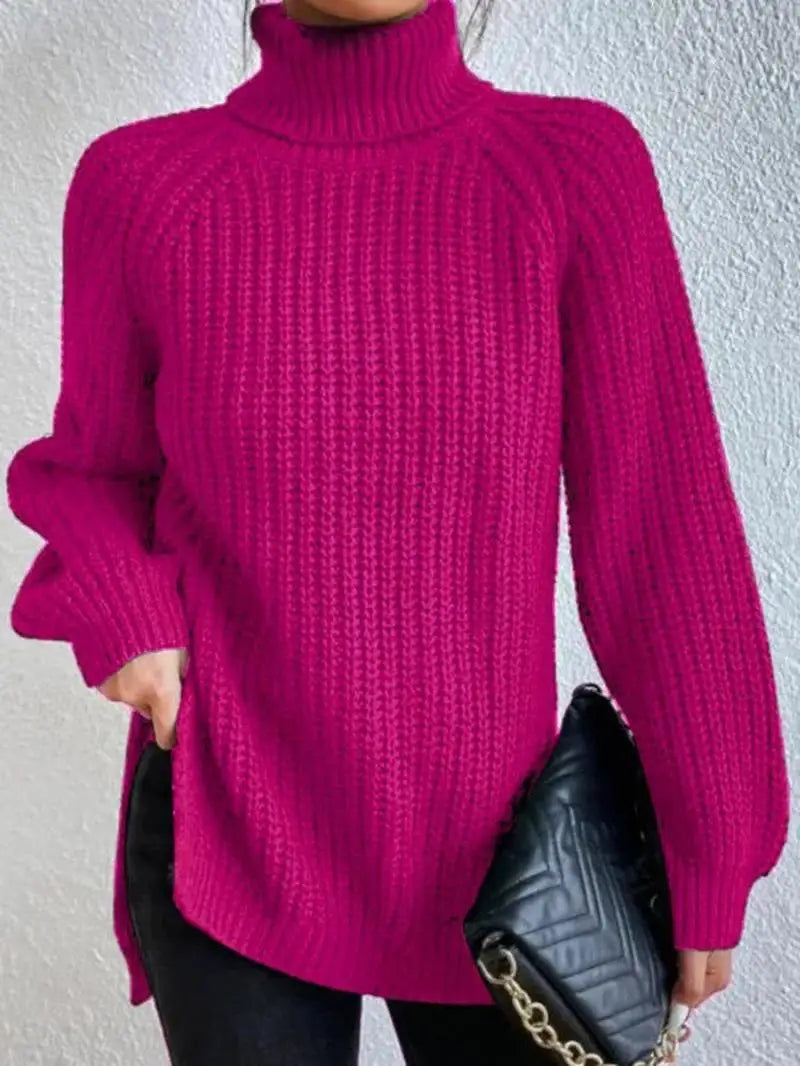 Mia - Pull Long Col Roulé Confortable