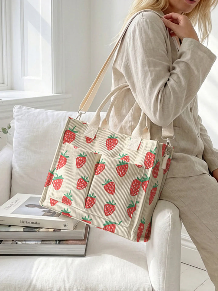 Ursule | Sac cabas en velours côtelé fraises
