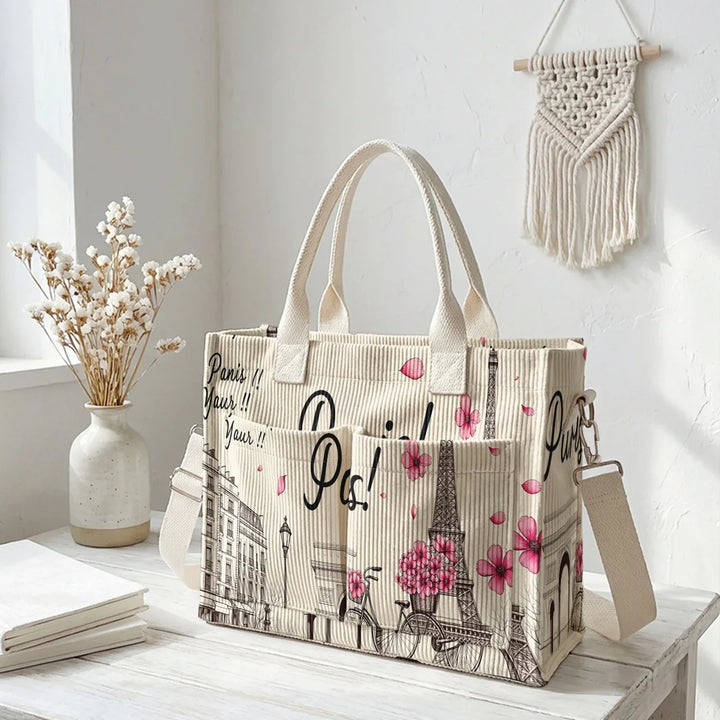 Zita | Sac cabas en velours côtelé Paris fleuri