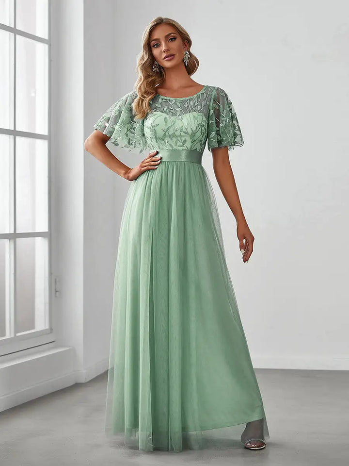 Elodie | Robe de Soirée à Manches Courtes en Sequins