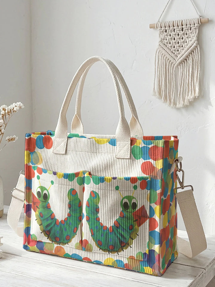 Roseline | Sac cabas en velours côtelé chenille et pois multicolores