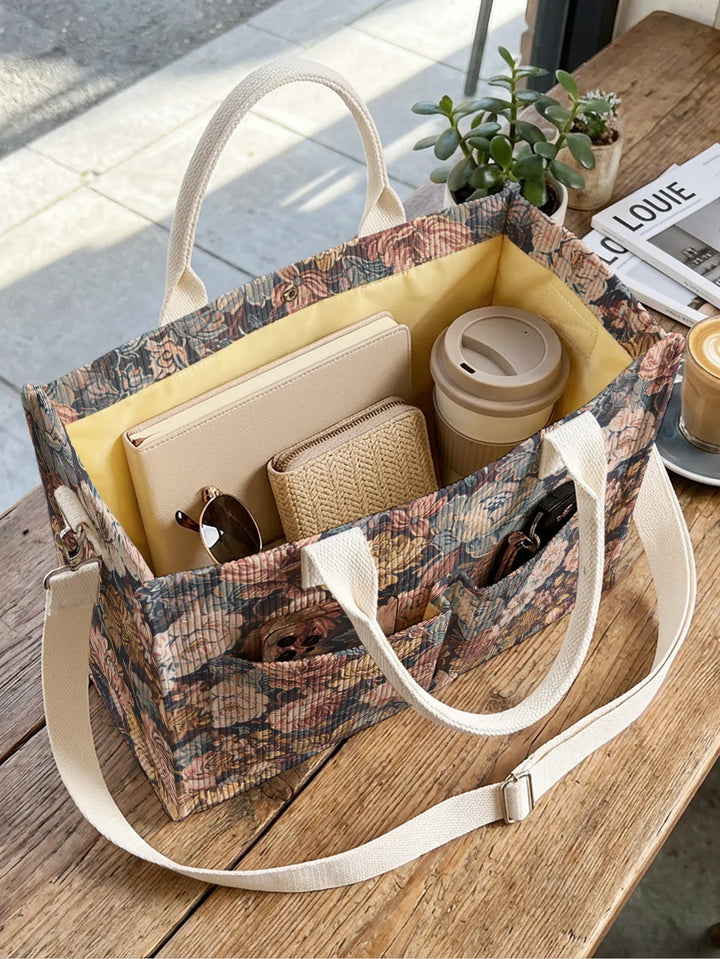 Vanina | Sac cabas en velours côtelé fleurs vintage