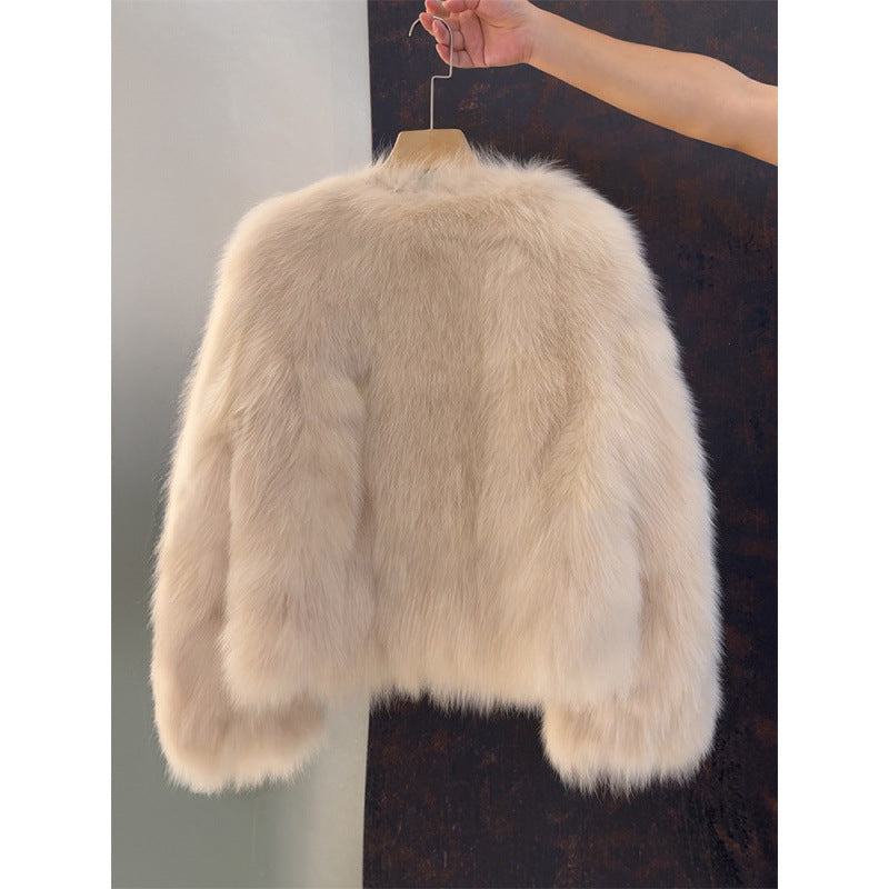 Angèle | Veste courte effet fourrure à boutons dorés