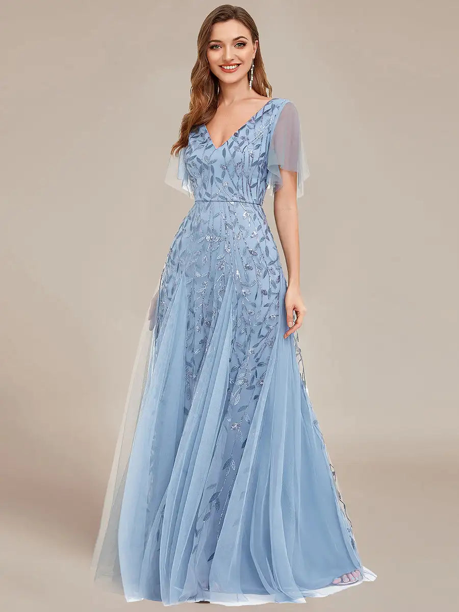 Tessa | Robe de Soirée avec Manches Volantes en Sequins