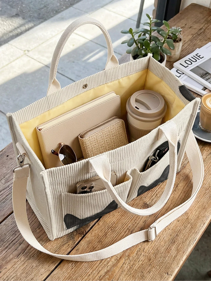 Orlane | Sac cabas en velours côtelé chats noirs espiègles
