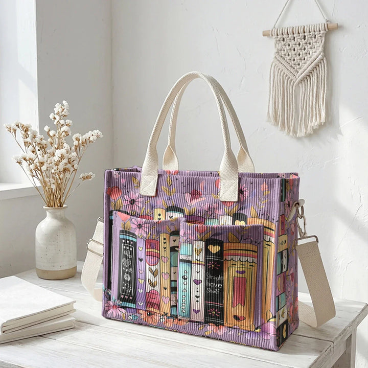 Ysé | Sac cabas en velours côtelé livres et fleurs
