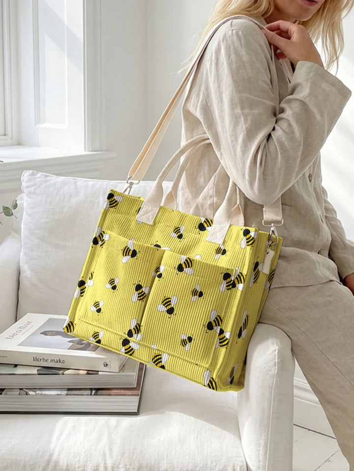 Renée | Sac cabas en velours côtelé petites abeilles