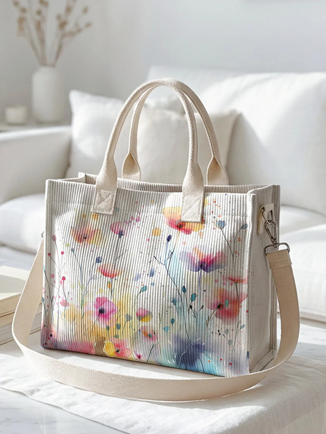 Tifenn | Sac cabas en velours côtelé fleurs sauvages