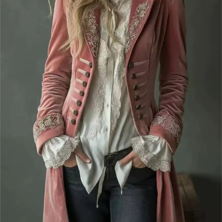Baptistine | Veste longue brodée effet velours
