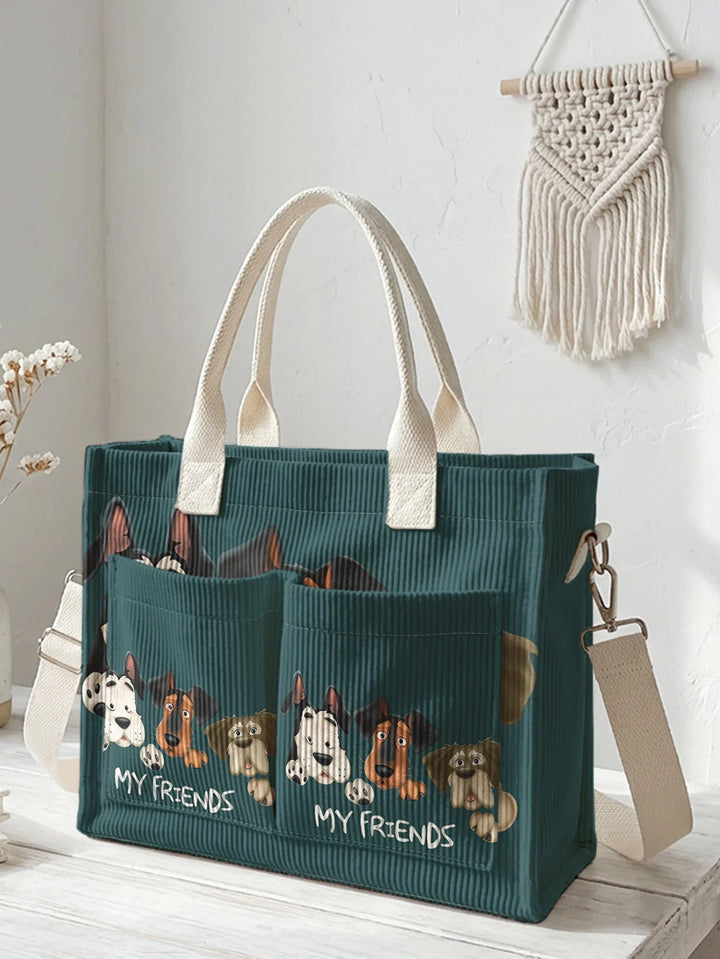 Romy | Sac cabas en velours côtelé chiens complices