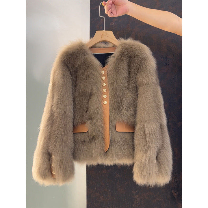 Angèle | Veste courte effet fourrure à boutons dorés