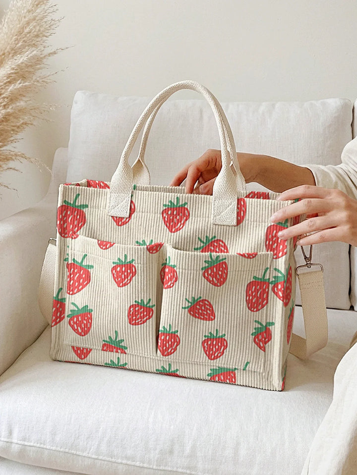 Ursule | Sac cabas en velours côtelé fraises