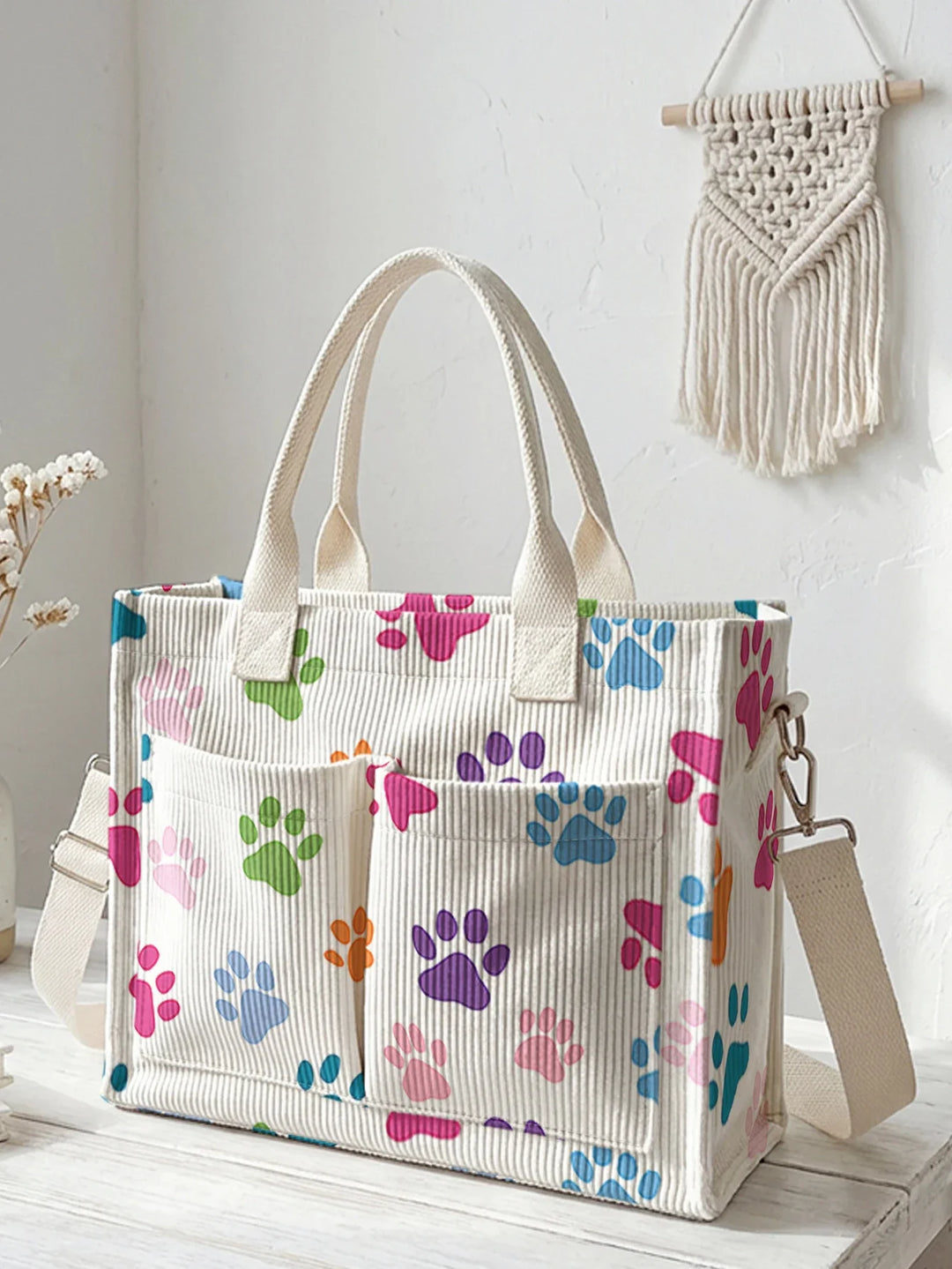 Sybille | Sac cabas en velours côtelé pattes colorées