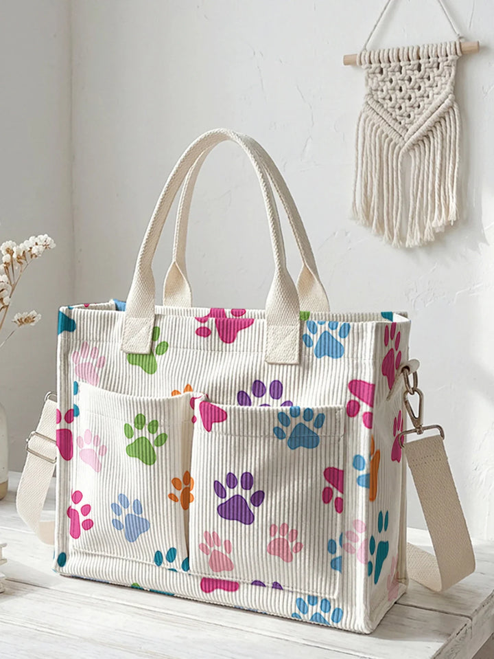 Sybille | Sac cabas en velours côtelé pattes colorées