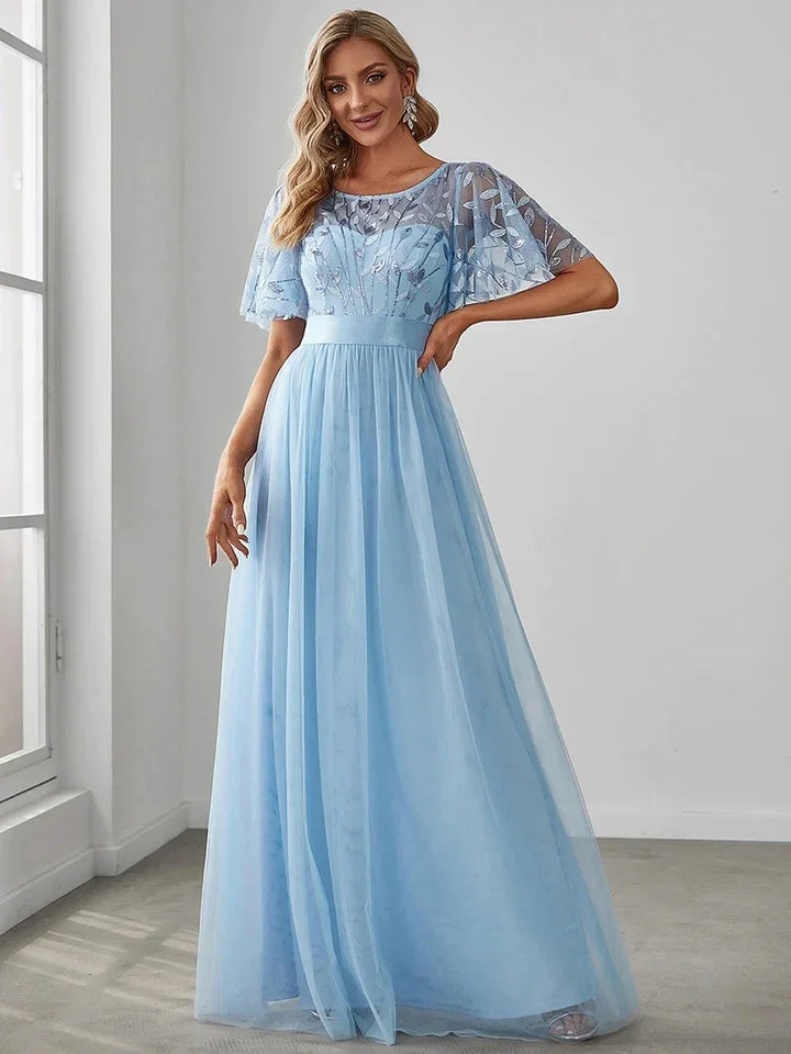 Elodie | Robe de Soirée à Manches Courtes en Sequins