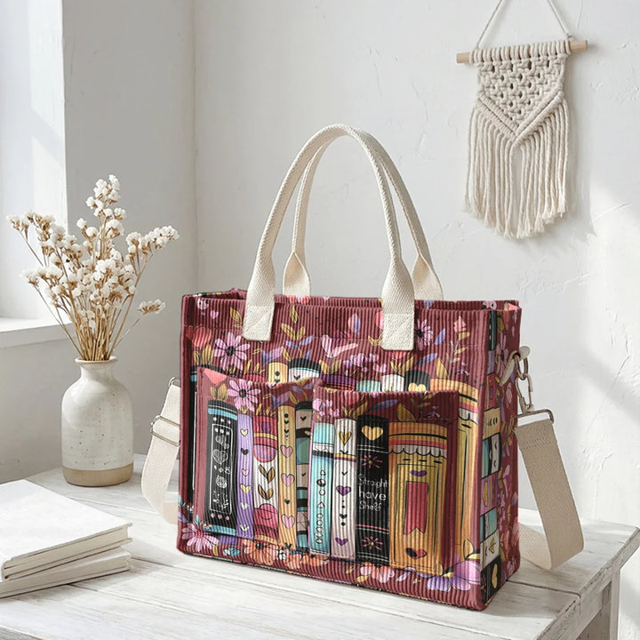 Ysé | Sac cabas en velours côtelé livres et fleurs