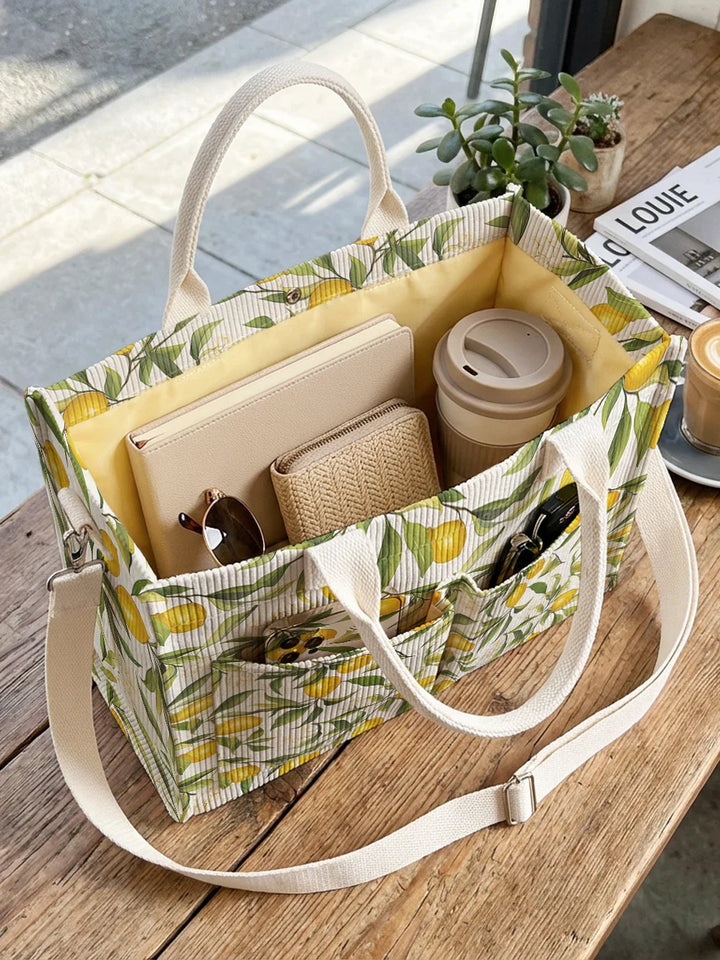 Ysaline | Sac cabas en velours côtelé citrons