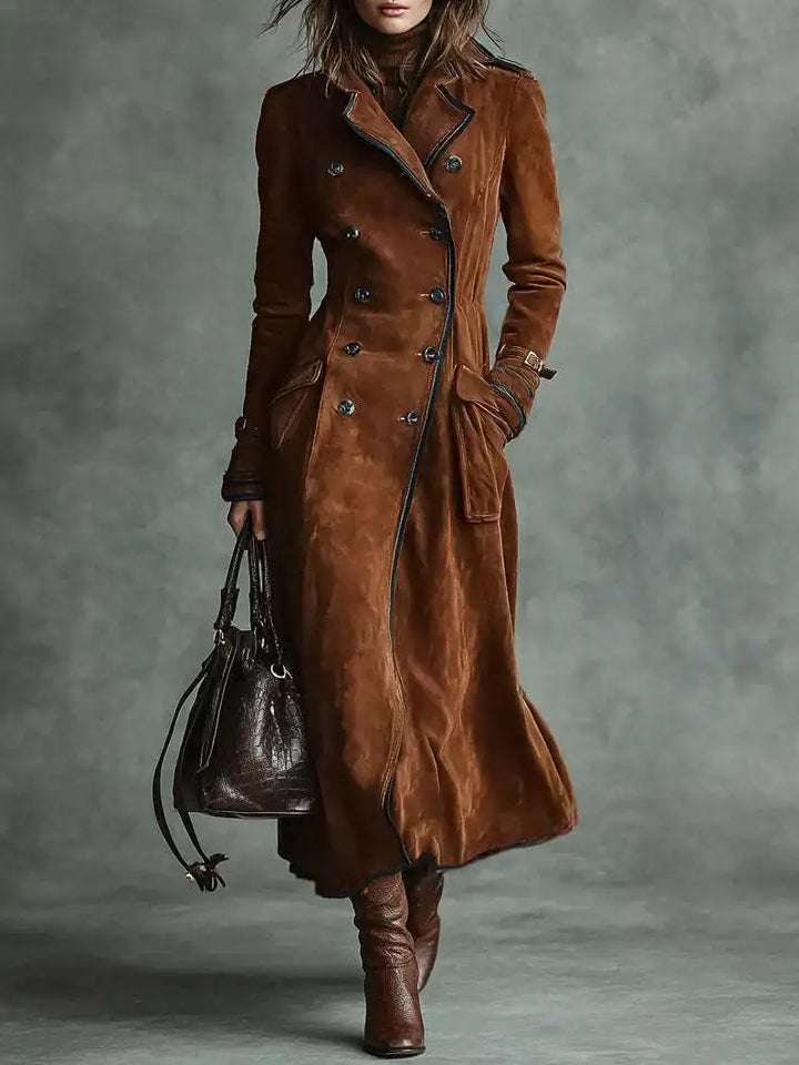 Dorine | Manteau long ceinturé effet daim