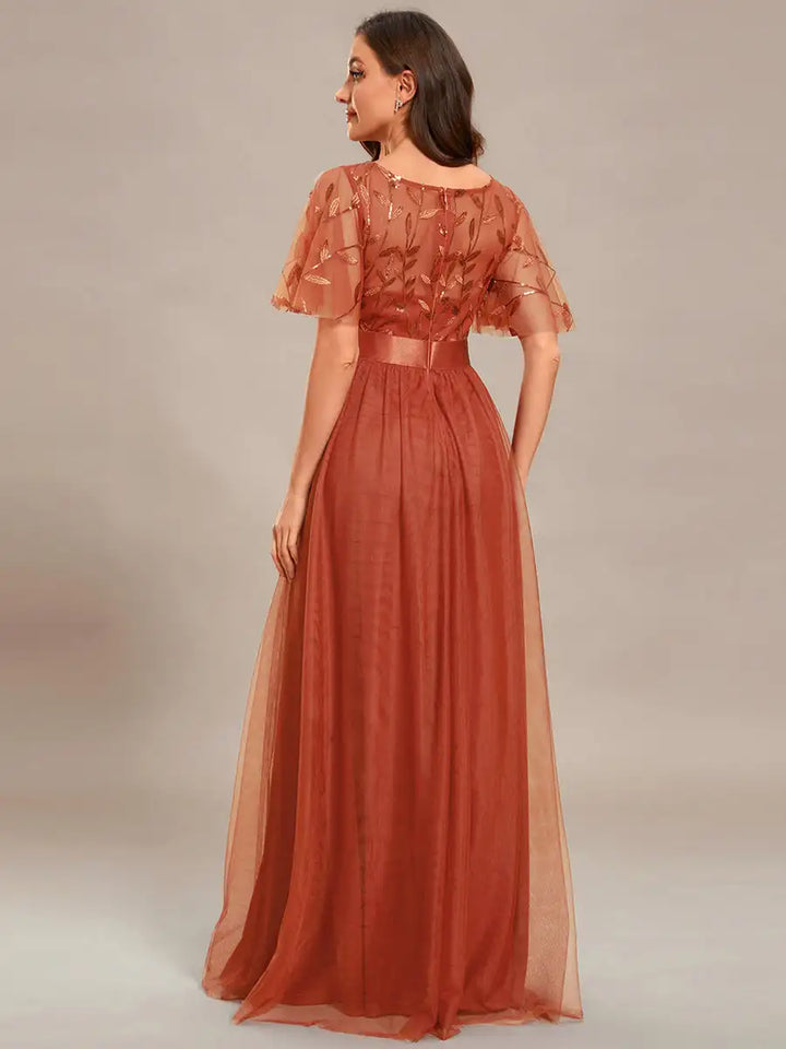 Elodie | Robe de Soirée à Manches Courtes en Sequins