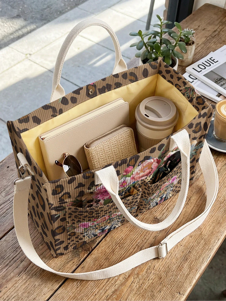 Sylvaine | Sac cabas en velours côtelé léopard fleuri