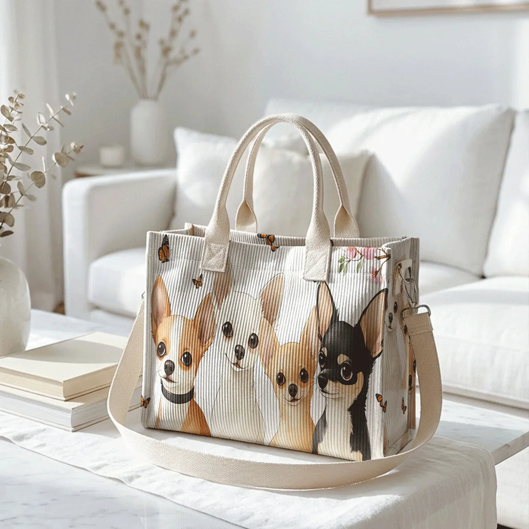Rosine | Sac cabas en velours côtelé chihuahuas