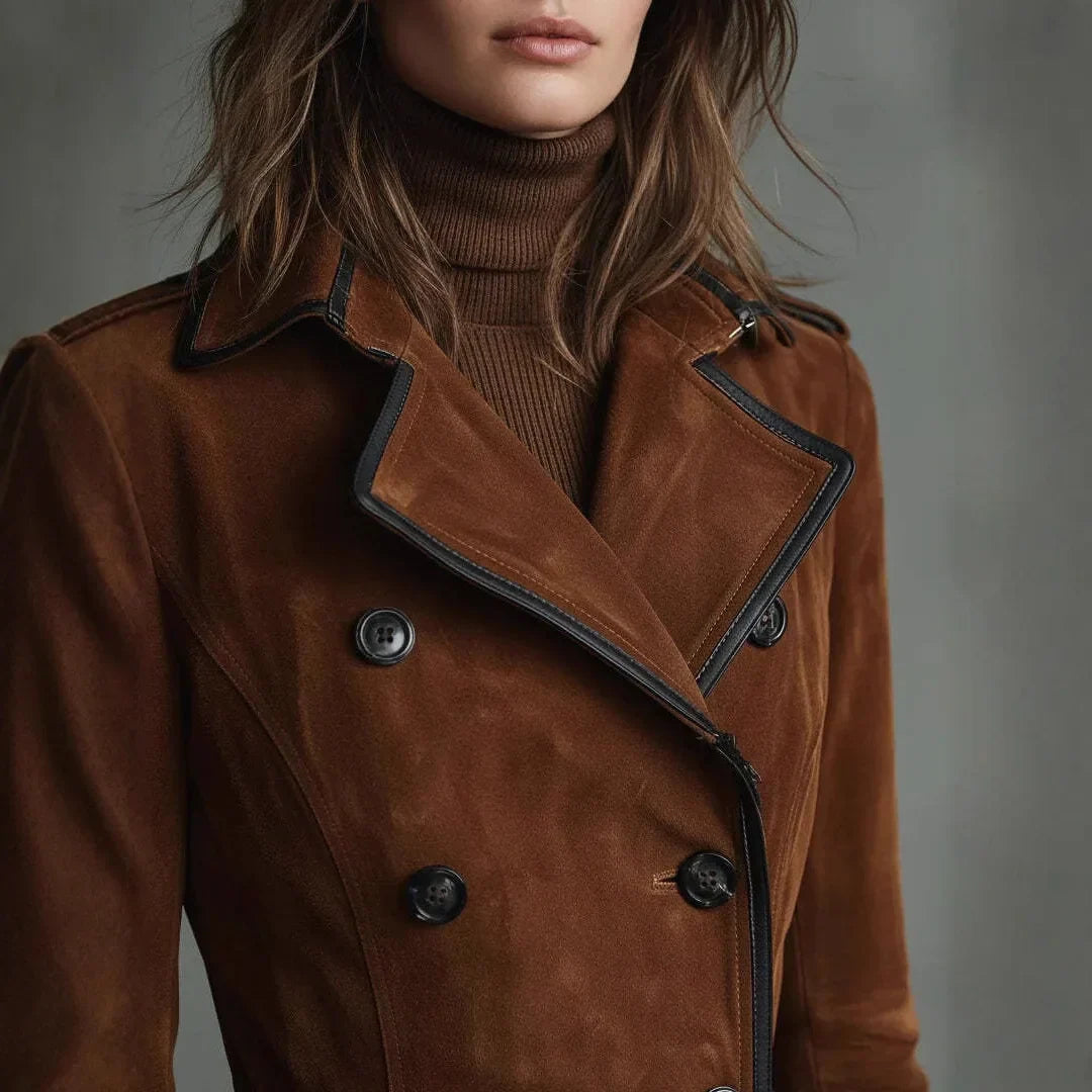 Dorine | Manteau long ceinturé effet daim