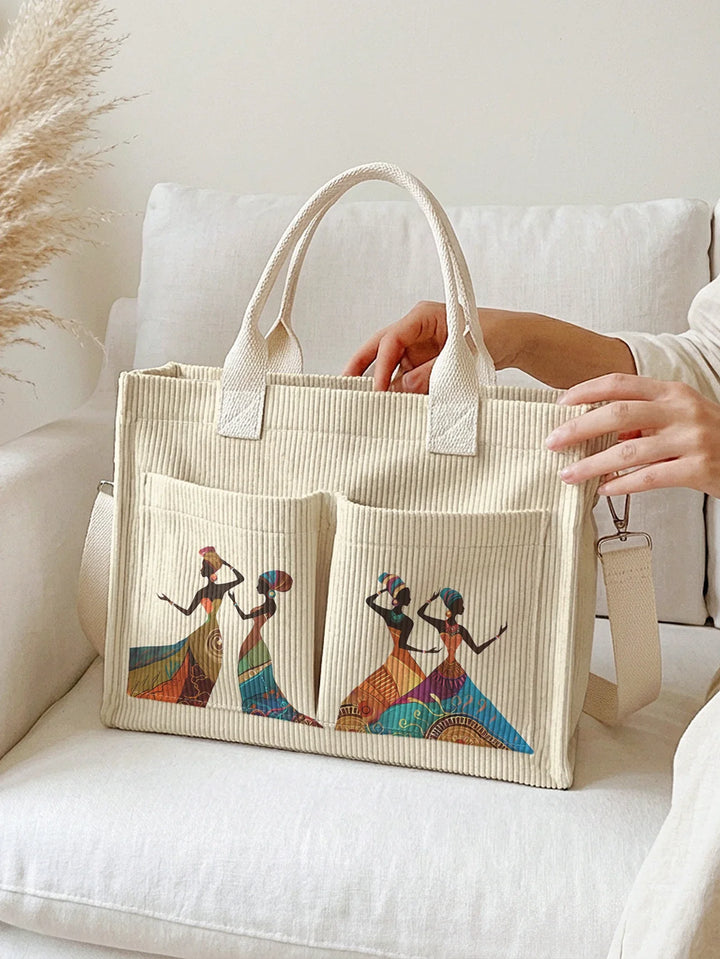 Zénaïde | Sac cabas en velours côtelé silhouettes féminines