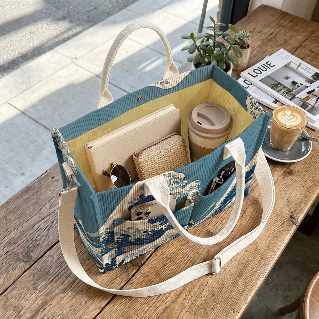 Yolaine | Sac cabas en velours côtelé grande vague