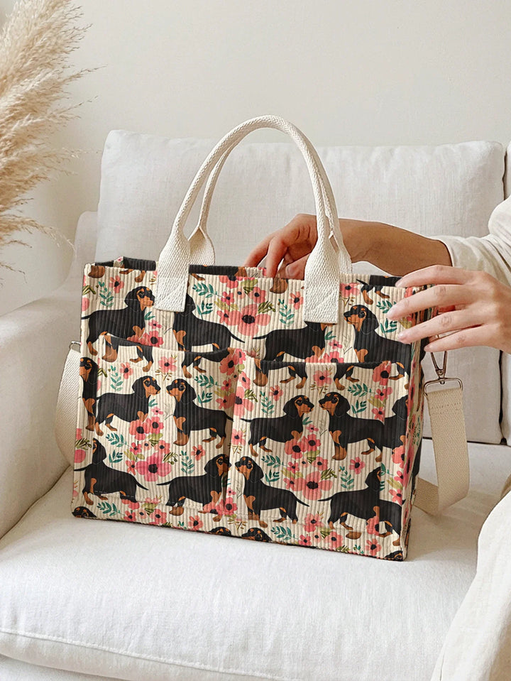 Paloma | Sac cabas en velours côtelé teckels fleuris