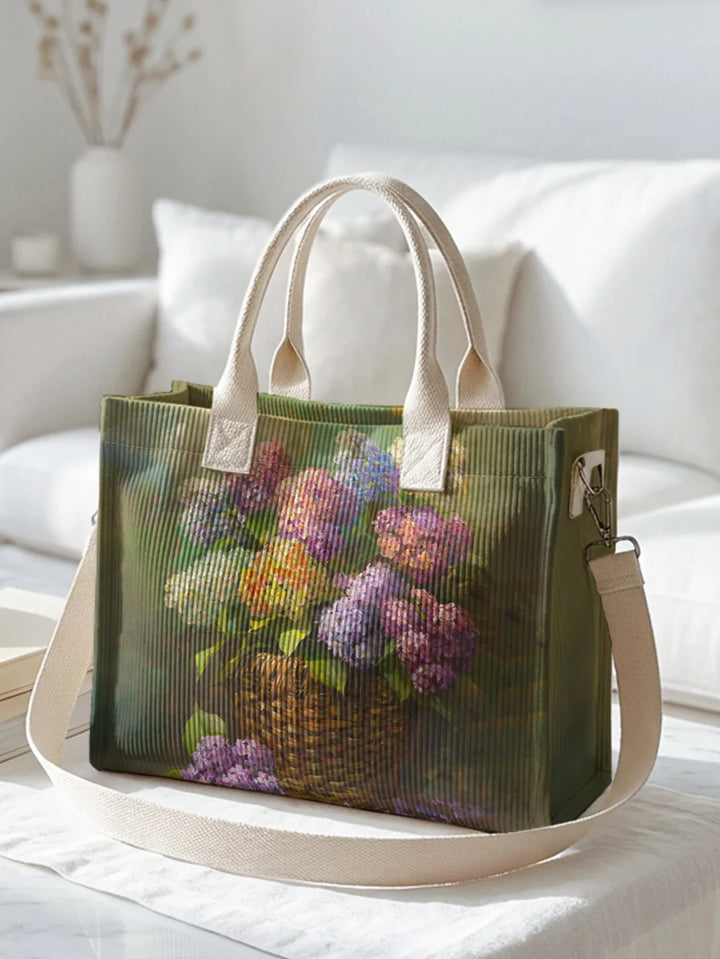 Victorine | Sac cabas en velours côtelé hortensias