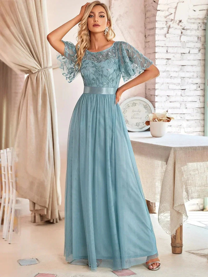 Elodie | Robe de Soirée à Manches Courtes en Sequins