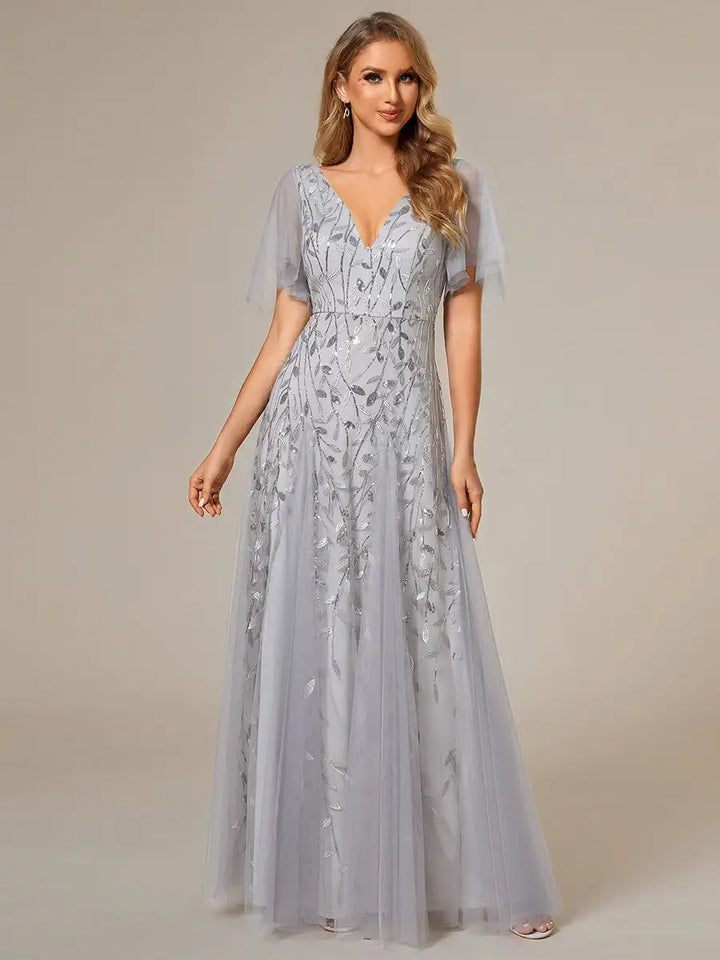 Tessa | Robe de Soirée avec Manches Volantes en Sequins