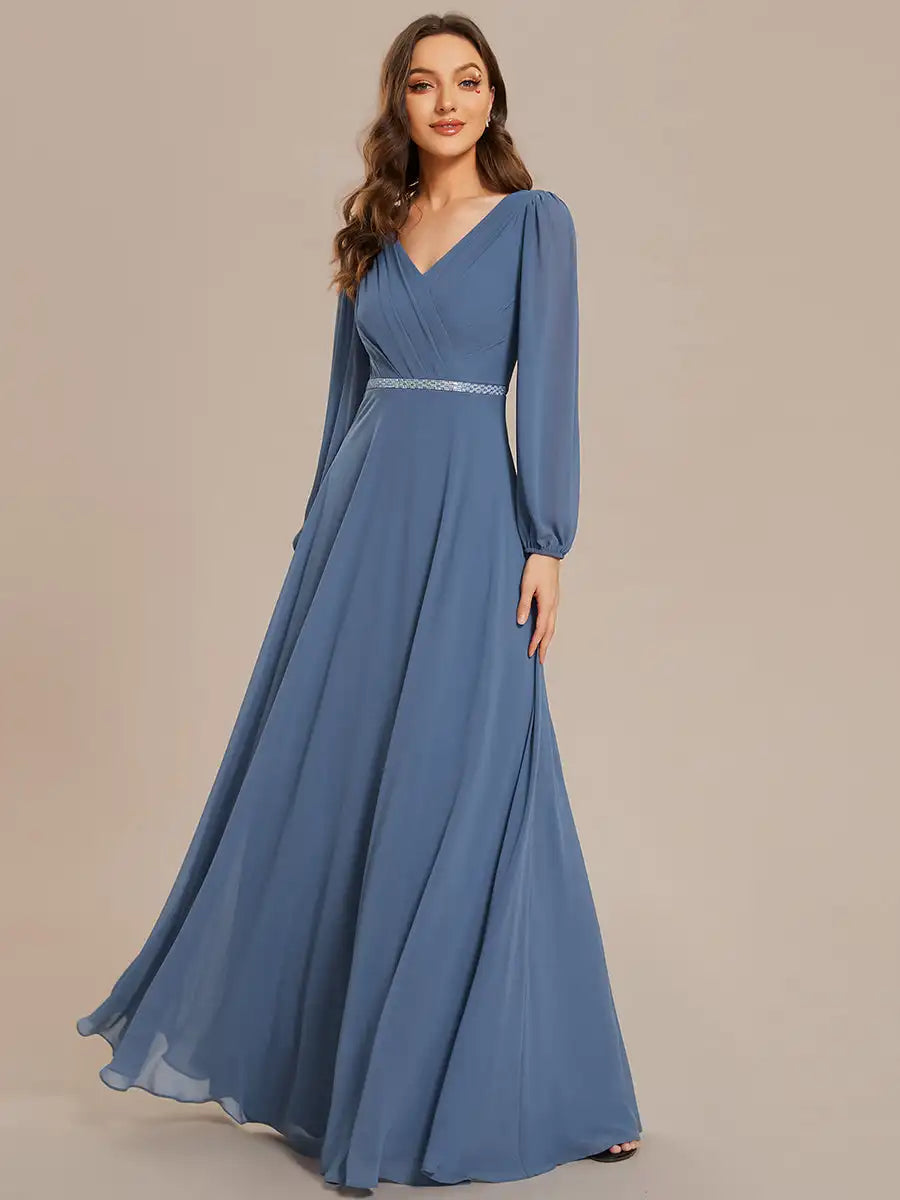 Vivienne | Robe de Soirée Longue à Manches Longues en Sequins