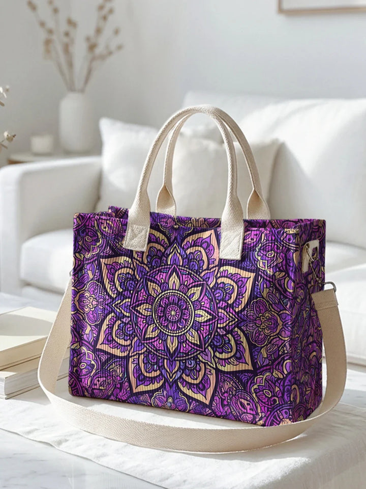 Yaëlle | Sac cabas en velours côtelé mandala violet