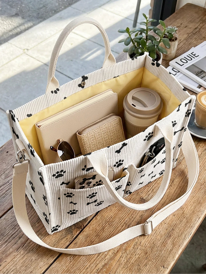 Reine | Sac cabas en velours côtelé empreintes de pattes