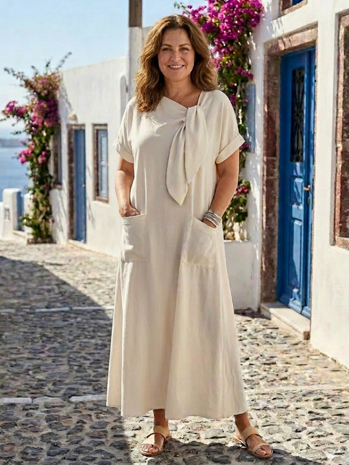 Elowyn | Robe Maxi à Encolure Ronde et Manches Courtes avec Poches