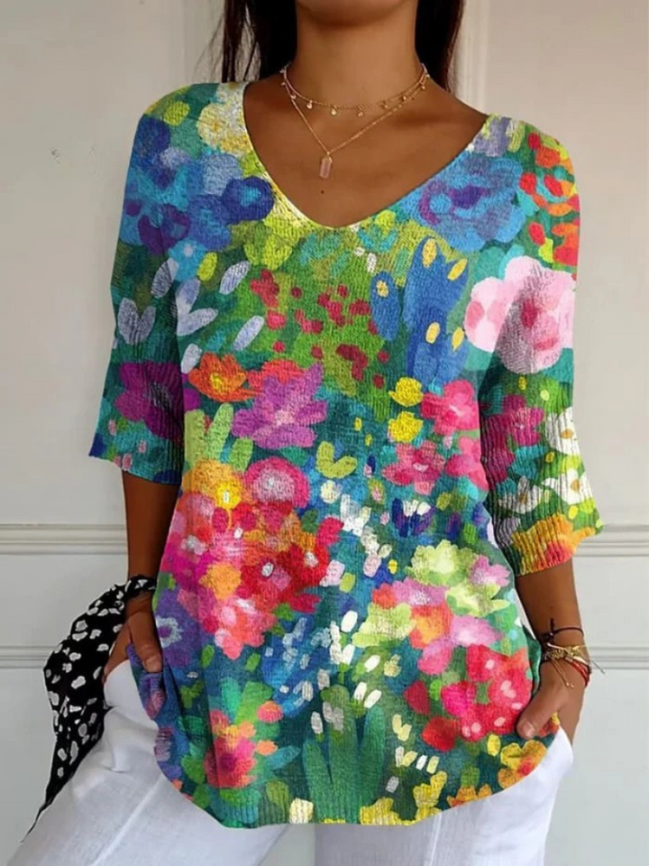 Pull en tricot floral vintage pour femmes
