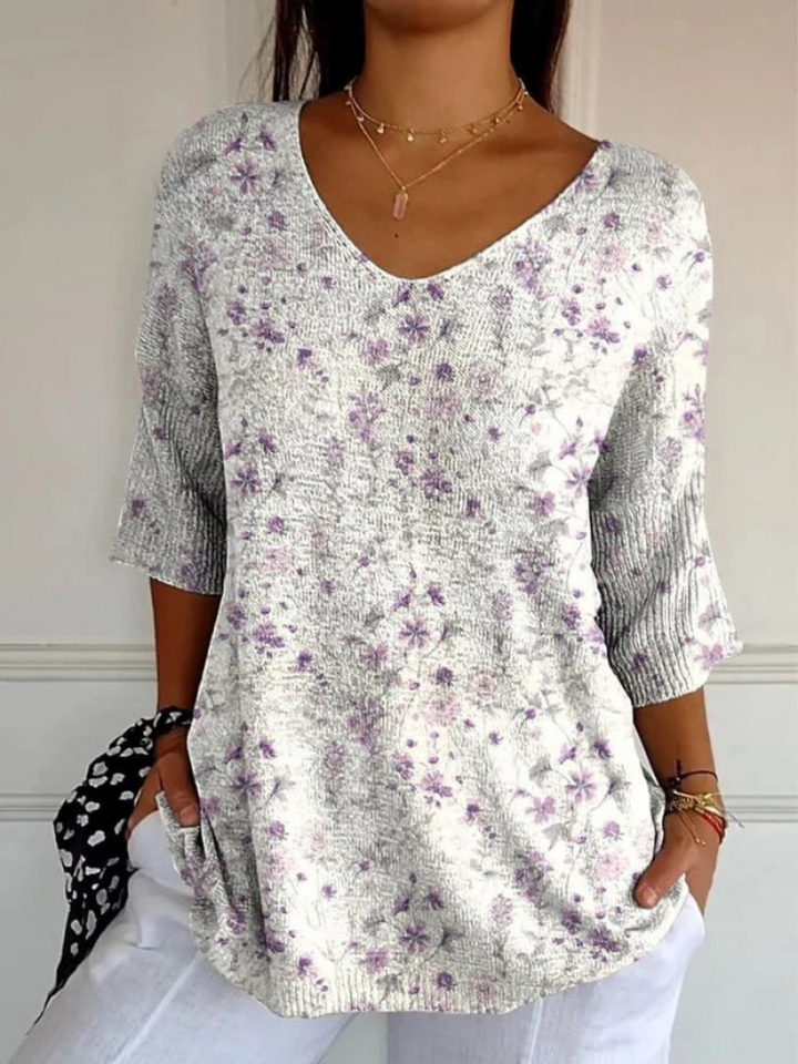 Pull en tricot floral vintage pour femmes