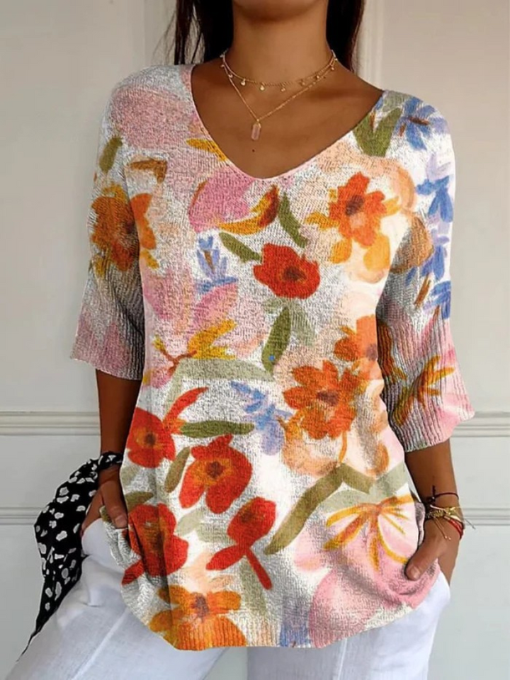 Pull Tricoté Floral Vintage pour Femmes