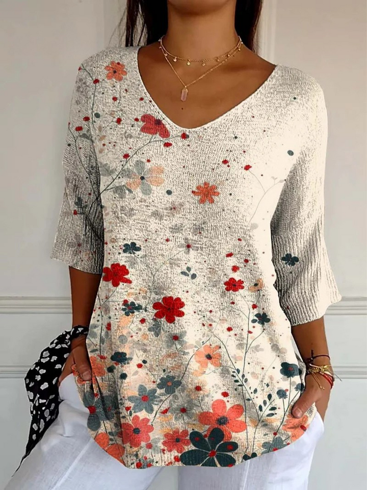 Pull en Tricot à Motif Floral Vintage pour Femmes