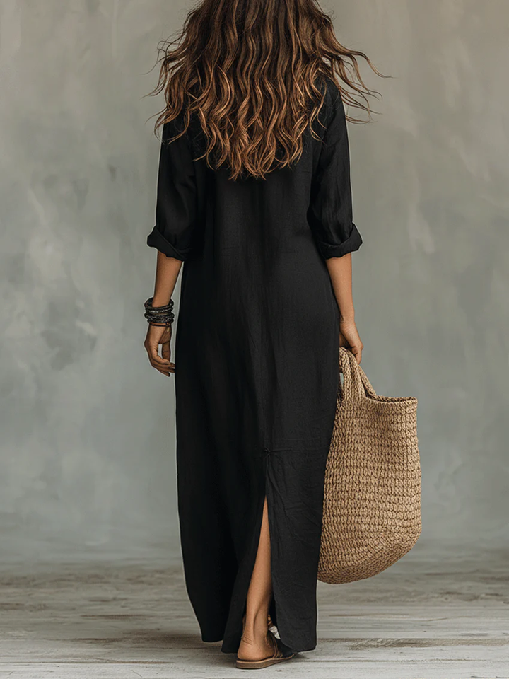 Soline | Robe Maxi Boutonnée Décontractée à Col V
