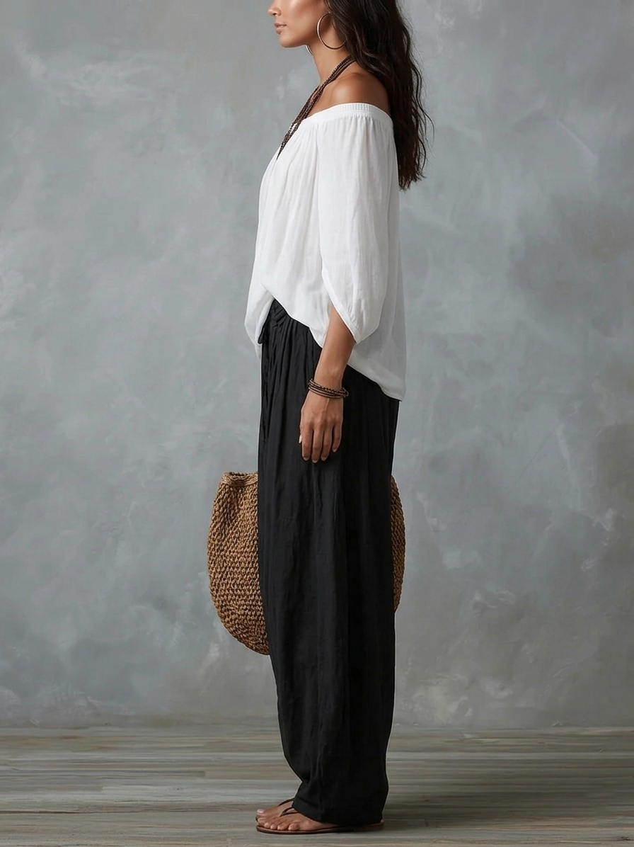 Antoinette | Ensemble top épaules dénudées et pantalon lanterne